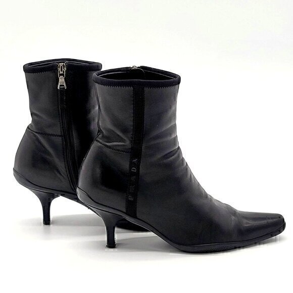 Prada Leather Boots Booties Black 5 - Picture 2 of 12